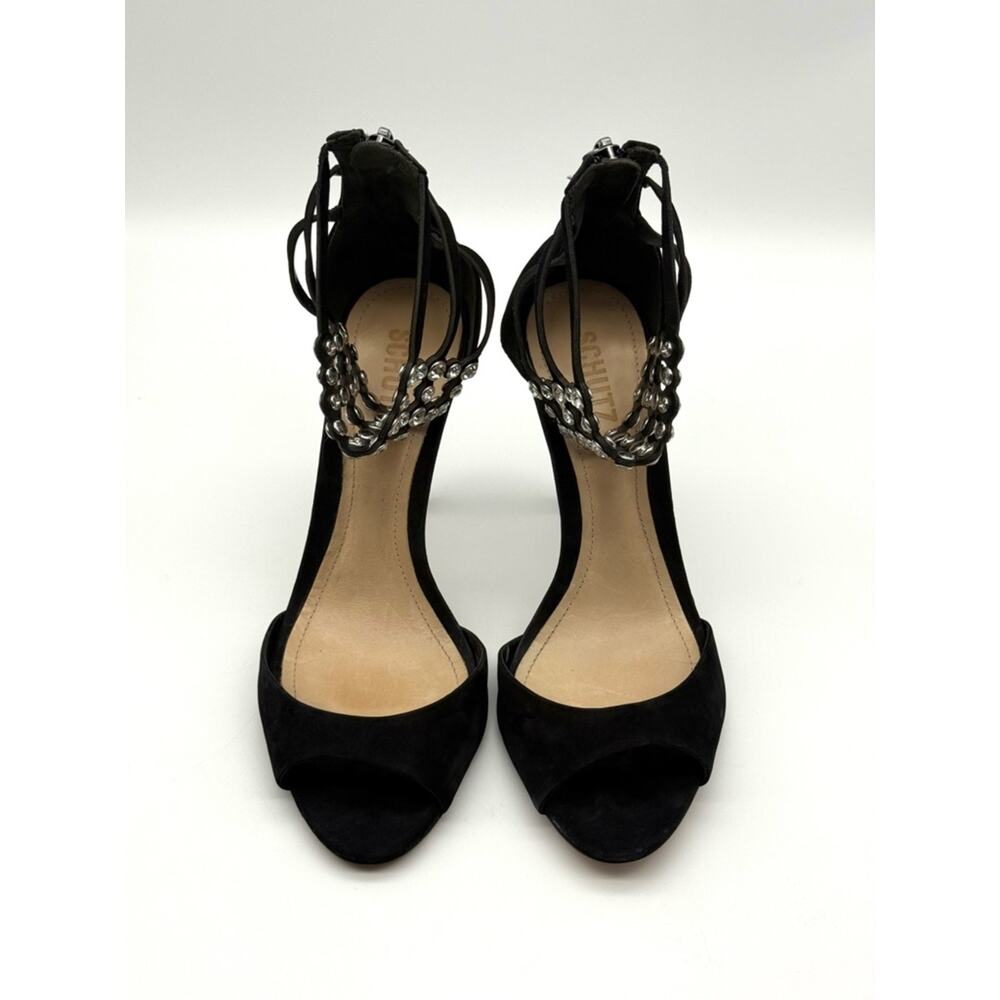 Schutz Black Suede Rhinestone Stiletto Heels 8.5 - Picture 2 of 12